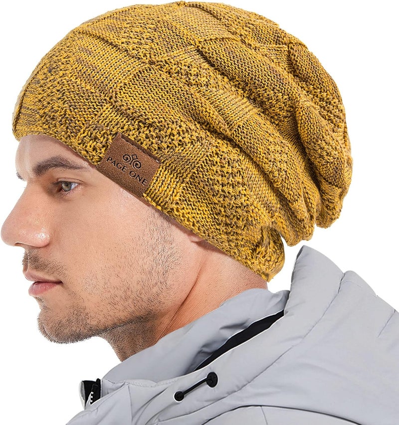 PAGE ONE Mens Winter Slouchy Beanie Warm Fleece Lined Skull Cap Baggy Cable Knit Hat - Image 2